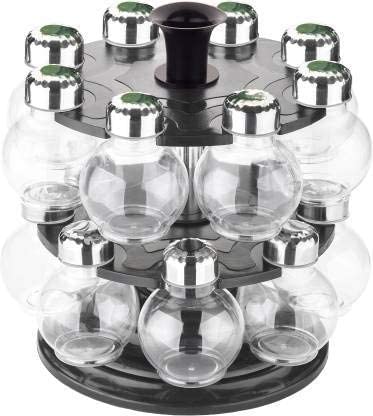 360 Degree Revolving Round Shape Transparent Spice Rack (16 Jar)