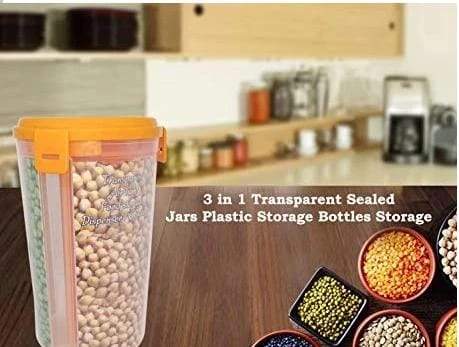 1500ml 3 In 1 Transparent Sealed Jars Plastic Storage Box (Each Section 500ml)