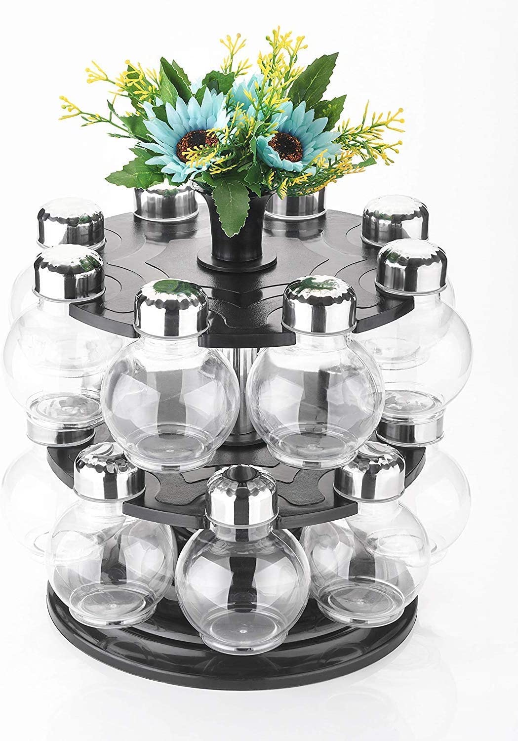 360 Degree Revolving Round Shape Transparent Spice Rack (16 Jar)