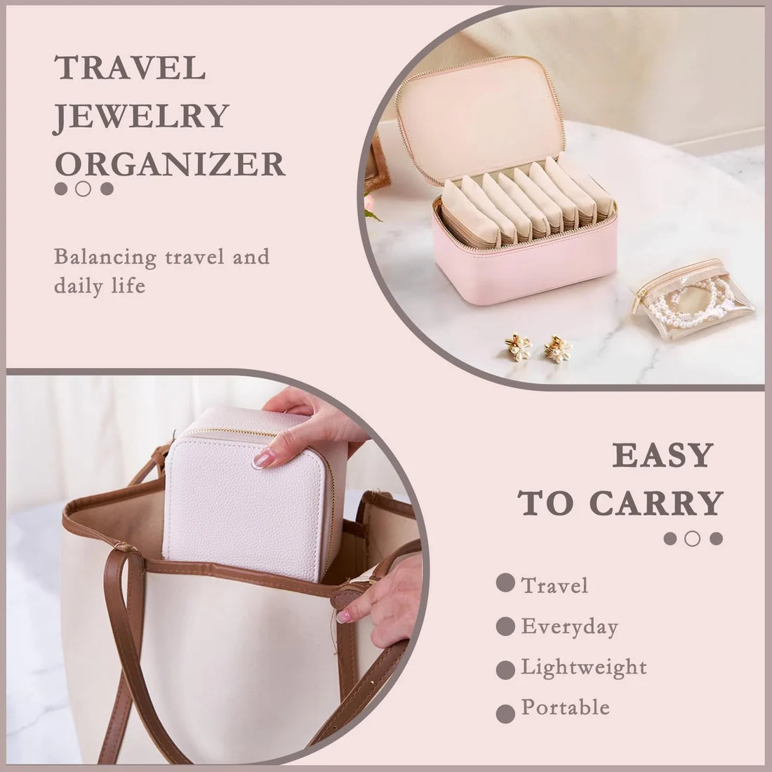 Portable Jewellery Organizer Bag with Zipper Bags