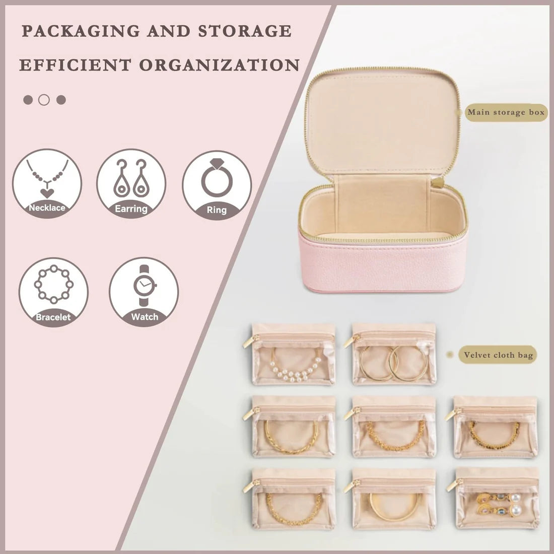 Portable Jewellery Organizer Bag with Zipper Bags