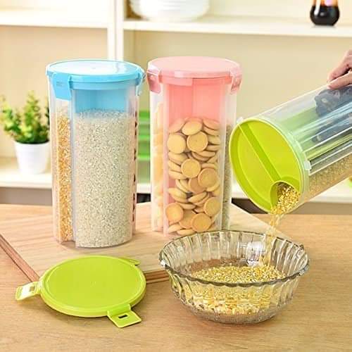 1500ml 3 In 1 Transparent Sealed Jars Plastic Storage Box (Each Section 500ml)